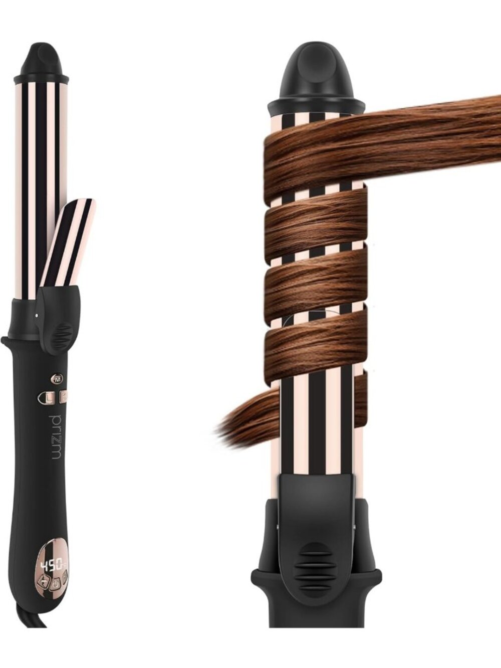 Automatic 1.25” Curling Iron - Rotating Wand, LCD Display, Dual Voltage, 450°F